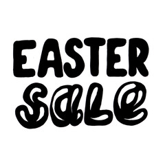 Hand drawn lettering EASTER SALE in black colour. Hand made chubby letters. Attractive text.