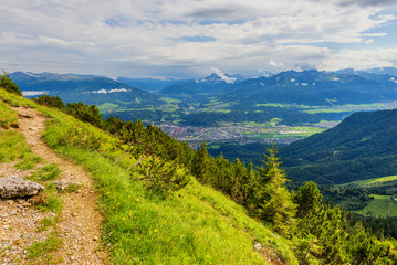 Fototapeta na wymiar Amazing landscape view from Nordkette mountain top to Innsbruck area in Alps, Austria