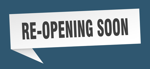 re-opening soon speech bubble. re-opening soon ribbon sign. re-opening soon banner