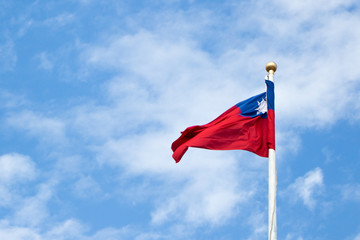 Close up of hanged Taiwan flag in the sky