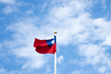 Close up of hanged Taiwan flag in the sky