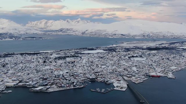 Aerial view of Tromso city in northern Norway, Arctic town
