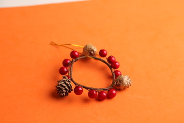 Christmas center with branches and red balls