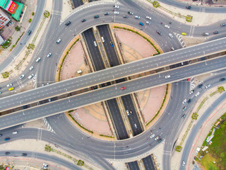 Circular junction cross transport road with car movement