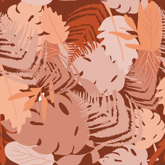 Fototapeta na wymiar Summer colorful hawaiian seamless pattern with tropical plants.