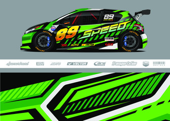 Race car livery design vector. Graphic abstract stripe racing background designs for vinyl wrap, race car, cargo van, pickup truck and adventure. Full vector Eps 10.
