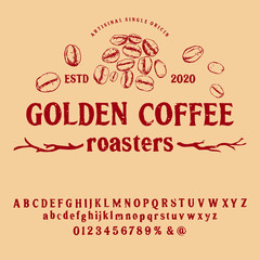 Font alphabet Script Typeface handcrafted handwritten vector label design old style.Shadow Effect.vintage Hand Drawn.Retro Typography.Vector Illustration.coffe shop