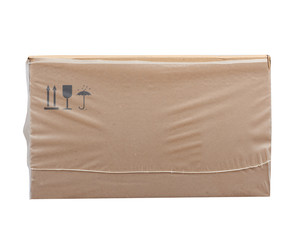 rectangular box wrapped in transparent polyethylene