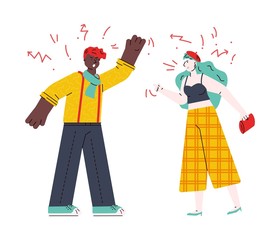 Couple quarrelling and swearing, sketch cartoon vector illustration isolated.