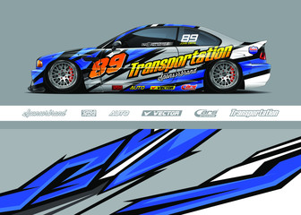 Race car livery design vector. Graphic abstract stripe racing background designs for vinyl wrap, race car, cargo van, pickup truck and adventure. Full vector Eps 10. © zoulgraphic