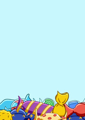 Blue vertical copy space with different candies