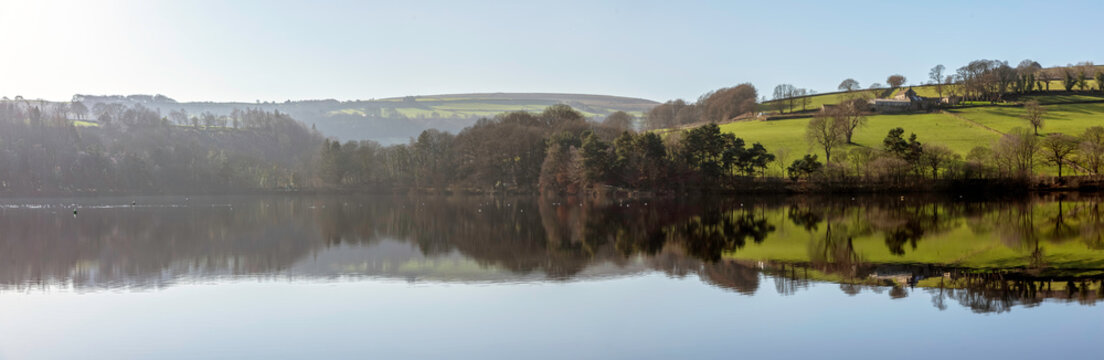 Panorama of Damflask reservoir, Bradfield, Yorkshire on a calm day