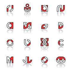 Design elements set. Abstract red, black and white icons.
