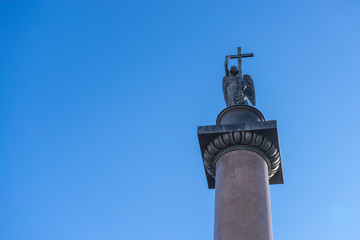 Russia. Saint Petersburg. Angel on the Alexander Column against the blue sky.