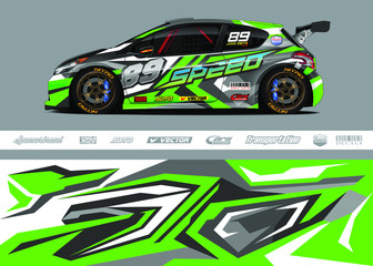 Race car livery design vector. Graphic abstract stripe racing background designs for vinyl wrap, race car, cargo van, pickup truck and adventure. Full vector Eps 10.