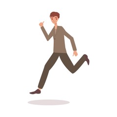 Happy man jumping in air with thumbs up - adult cartoon character