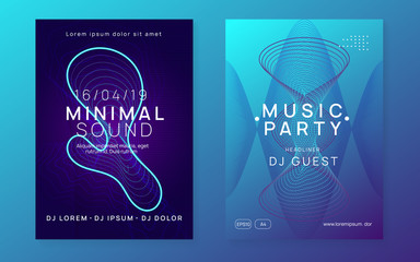 Naklejka premium Music poster. Dynamic fluid shape and line. Wavy concert invitation set. Neon music poster. Electro dance dj. Electronic sound fest. Club event flyer. Techno trance party.