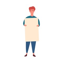 Man character with blank political placard, flat vector illustration isolated.