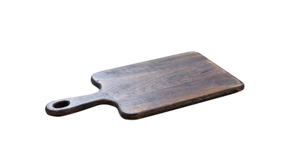 Wooden cutting board isolated on white background. Top view.