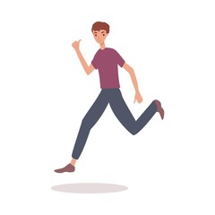 Young cheerful man character with thumb up, flat vector illustration isolated.