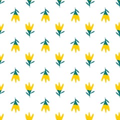 bright yellow tulips on a white background. Perfect for fabric design, gift wrapping, spring greeting cards, or website backgrounds.