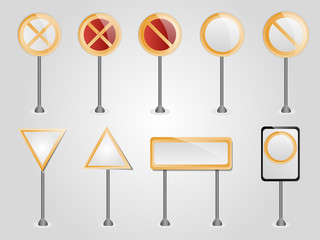 Set of empty volume road signs. Realistic scalable with 3d volumetric. Empty space for text. Vector illustration isolated on white