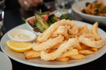 fried caramari and chips