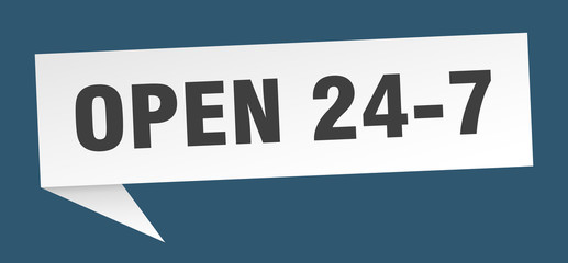 open 24 7 speech bubble. open 24 7 ribbon sign. open 24 7 banner
