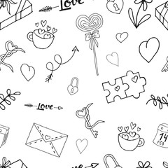 Seamless background. Valentine's day pattern. Vector illustration. Circuit.