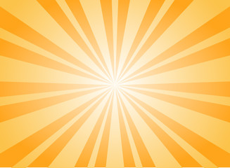 Sunlight rays horizontal background. Bright orange color burst background.