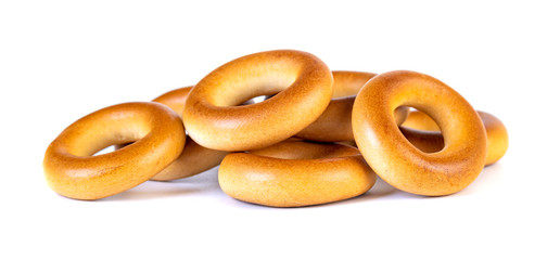 Small dry bagels, small rolls on a white background