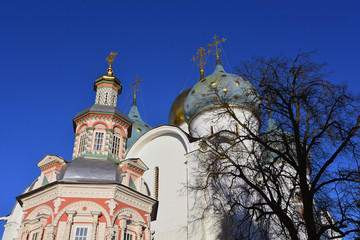 Architecture of Trinity Sergius Lavra, Sergiyev Posad, Russia. Color photo.	