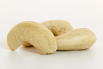 Cashew nut   raw on a white background,close up