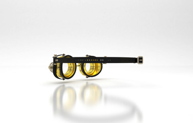 Steampunk brass glasses, science fiction viewer, 3d illustration, 3d rendering