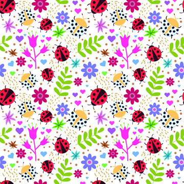 Colorful seamless ladybug print background free vector