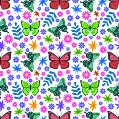 Fototapeta na wymiar seamless cute colorful butterfly pattern free vector