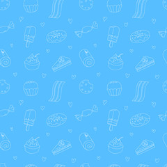 Sweets line vector seamless pattern