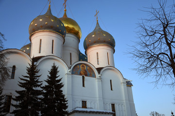 Architecture of Trinity Sergius Lavra, Sergiyev Posad, Russia. Color photo.