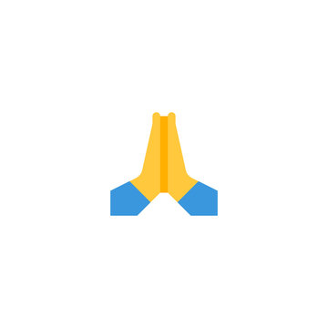 Praying, folded hands vector icon. Isolated namaste hands emoji, emoticon flat colored symbol - Vector