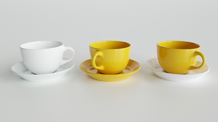 Three colorful cups side by side - 3D rendering