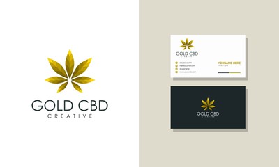 luxury gold marijuana leaf logo with a business card