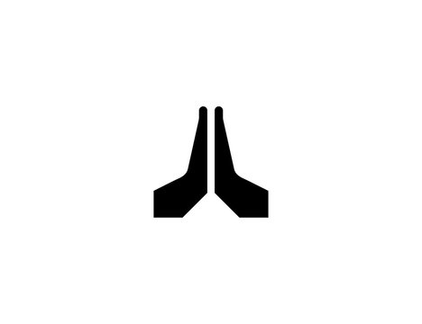 Praying, folded hands vector icon. Isolated namaste hands emoji, emoticon flat colored symbol
