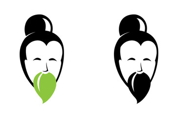 Portrait Asian Old man with beard. Logo packaging tea leaves.
