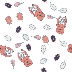 Fototapeten Childish seamless pattern made in hand drawn doodle style. Design animal made in soft colours. Background or wallpaper may use for wrapping paper, web page, kids nursery, postcard, hand made album © Olena