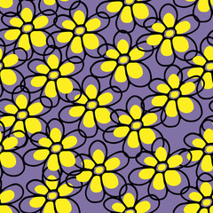 Seamless pattern with doodle flowers hand-drawn on a colored background for cards, festive decoration, textiles.