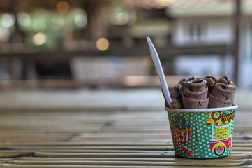 Fried thai ice cream rolled in Thailand.