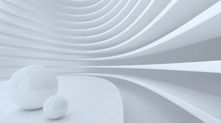 Abstract Architecture Background. White Circular Building. 3d Rendering