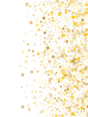 Metalic gold confetti sequins tinsels scatter on white. VIP Christmas vector sequins background. Gold foil confetti party explosion illustration. Rhombus sparkles invitation backdrop.