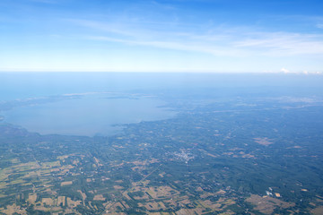 landscape, Sky and clouds beautiful The view out of an airplane in the morning thailand appropriate the background , idea copy space