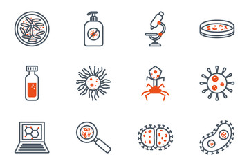 Isolated black and orange virus icon set vector design
